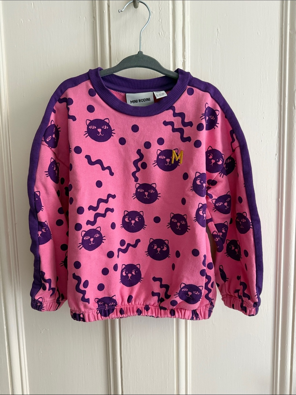 Mini Rodini Pink sweatshirt with purple cat print